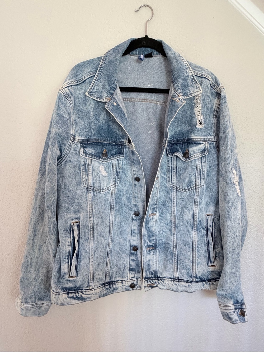 H&M Divided Acid Wash Distressed Denim Jean Jacket Size XL Oversized